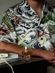 モデルが着用した浮世絵ドラゴンヴィンテージアロハシャツのスタイリング
