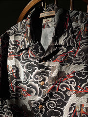 鶴の和柄半袖ハワイアンシャツ細部図