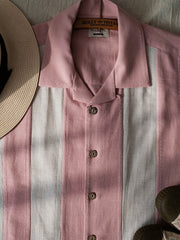 ストライプ テンセル混紡 ボウリングシャツ