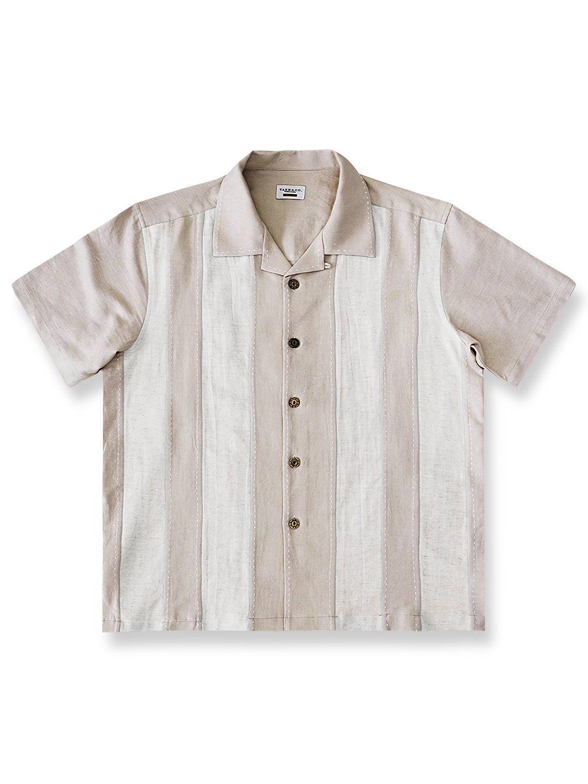 製品画像:ストライプテンセル混紡ボウリングシャツ正面図