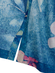 詳細画像:水彩画の花柄プリント シャツの詳細図