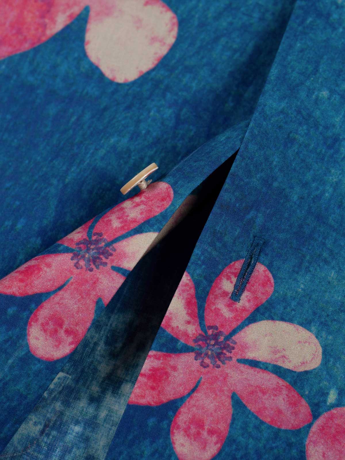 詳細画像:水彩画の花柄プリント シャツの詳細図