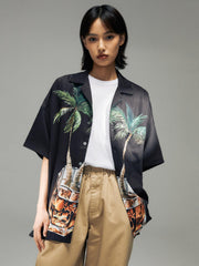 ヤシの木とウイスキーグラスプリント ハワイアンシャツ