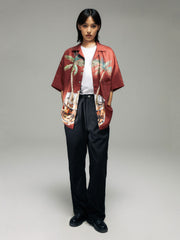 ヤシの木とウイスキーグラスプリント ハワイアンシャツ