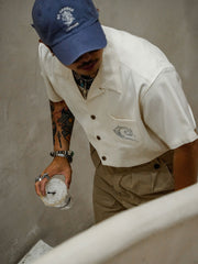 ブルーマーリン刺繍ボウリングシャツ