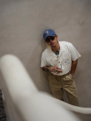 ブルーマーリン刺繍ボウリングシャツ