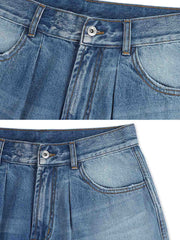 ヴィンテージ加工フリンジデニムショーツの詳細画像。日本製YKKジッパーとボタンを表示