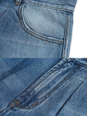 ヴィンテージ加工フリンジデニムショーツの詳細画像。日本製YKKジッパーとボタンを表示