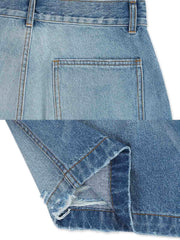 ヴィンテージ加工フリンジデニムショーツの詳細画像。日本製YKKジッパーとボタンを表示