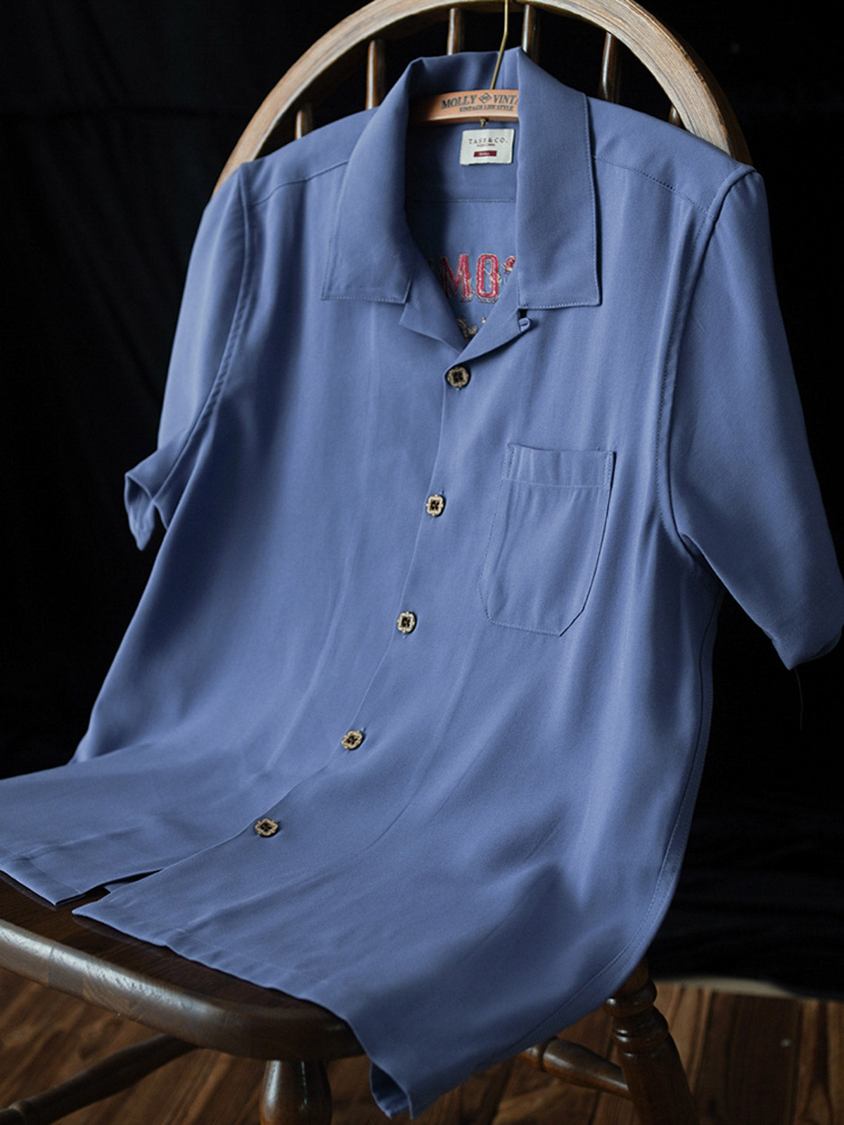 ルーレット&シガー刺繍ボウリングシャツの正面画像