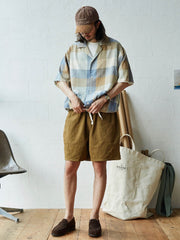 リネンチェック オープンカラーシャツ