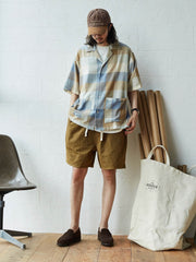 リネンチェック オープンカラーシャツ