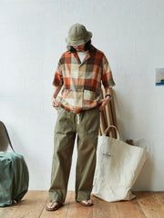 リネンチェック オープンカラーシャツ