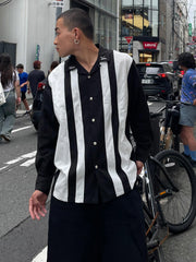 切り替えストライプ長袖シャツ