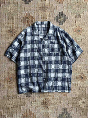 フリンジ付きチェック柄半袖シャツ