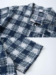 フリンジ付きチェック柄半袖シャツ