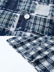 フリンジ付きチェック柄半袖シャツ