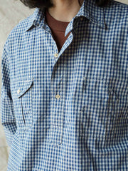 ブルー&ホワイト細チェックワークシャツ