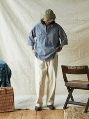 ブルー&ホワイト細チェックワークシャツ