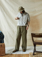 ブルー&ホワイト細チェックワークシャツ