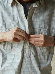 ブルー&ホワイト細チェックワークシャツ