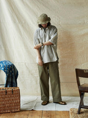 ブルー&ホワイト細チェックワークシャツ