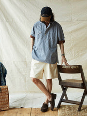 ブルー&ホワイト細チェックワークシャツ