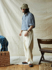 ブルー&ホワイト細チェックワークシャツ