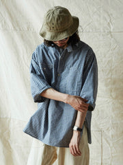 ブルー&ホワイト細チェックワークシャツ