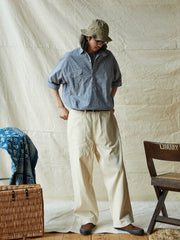 ブルー&ホワイト細チェックワークシャツ