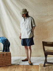 ブルー&ホワイト細チェックワークシャツ