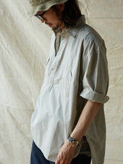 ブルー&ホワイト細チェックワークシャツ