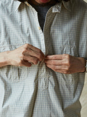 ブルー&ホワイト細チェックワークシャツ