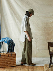 ブルー&ホワイト細チェックワークシャツ