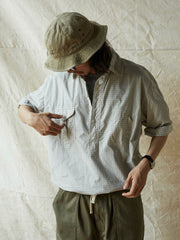 ブルー&ホワイト細チェックワークシャツ