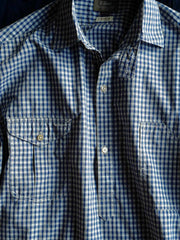 ブルー&ホワイト細チェックワークシャツ