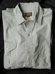 ブルー&ホワイト細チェックワークシャツ