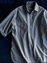 ブルー&ホワイト細チェックワークシャツ
