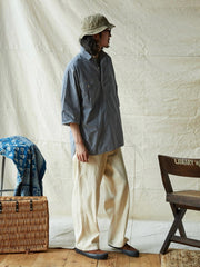 ブルー&ホワイト細チェックワークシャツ