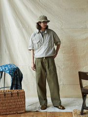 ブルー&ホワイト細チェックワークシャツ