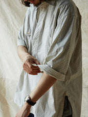 ブルー&ホワイト細チェックワークシャツ