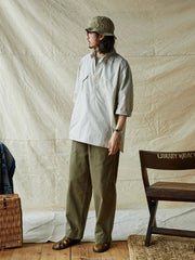 ブルー&ホワイト細チェックワークシャツ