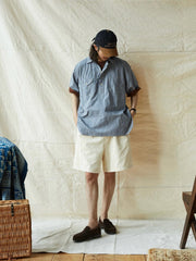 ブルー&ホワイト細チェックワークシャツ