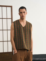 チェック柄ミックスニットベスト