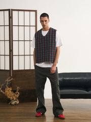 チェック柄ミックスニットベスト