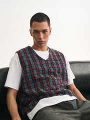 チェック柄ミックスニットベスト