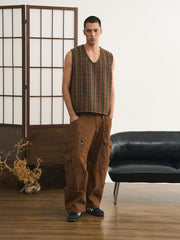 チェック柄ミックスニットベスト