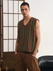 チェック柄ミックスニットベスト