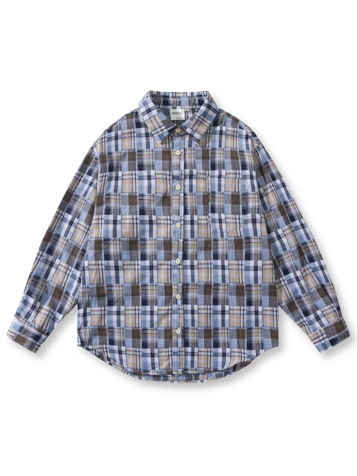 パッチワークチェックシャツの正面図