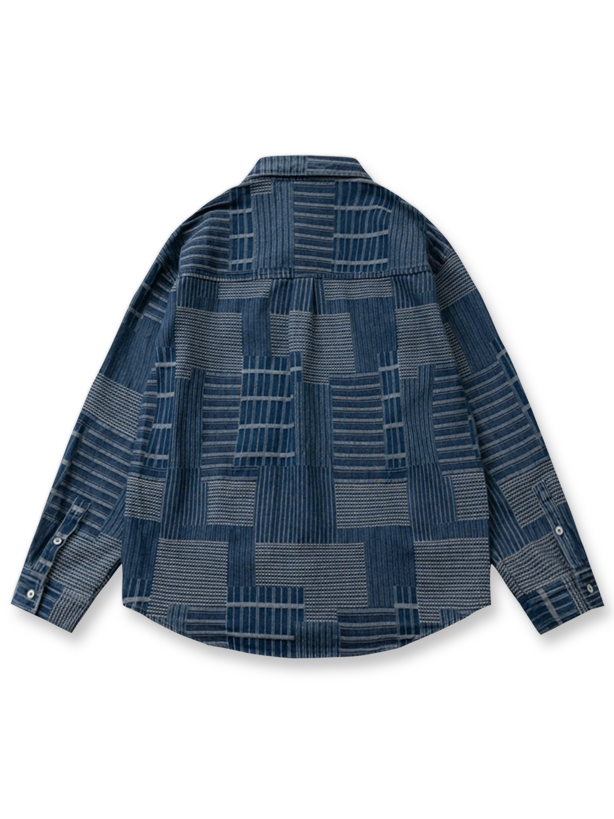 ジャカード加工ストライプパッチワークデニムシャツの正面図
